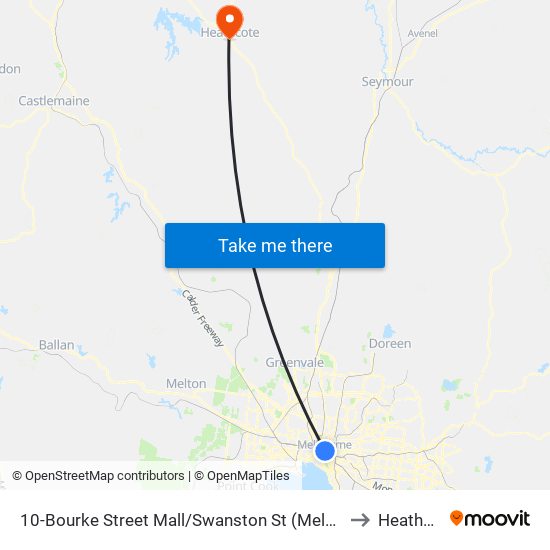 10-Bourke Street Mall/Swanston St (Melbourne City) to Heathcote map