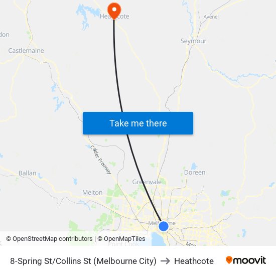 8-Spring St/Collins St (Melbourne City) to Heathcote map