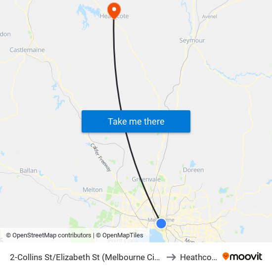 2-Collins St/Elizabeth St (Melbourne City) to Heathcote map