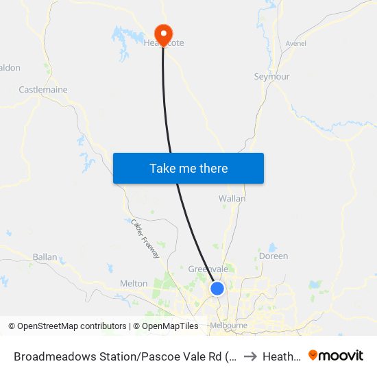 Broadmeadows Station/Pascoe Vale Rd (Broadmeadows) to Heathcote map