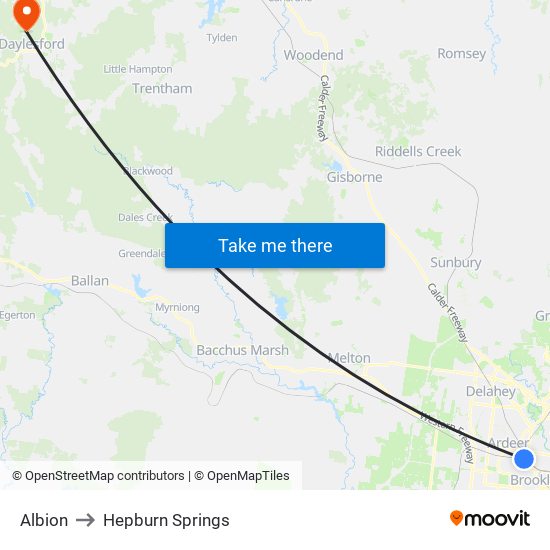 Albion to Hepburn Springs map