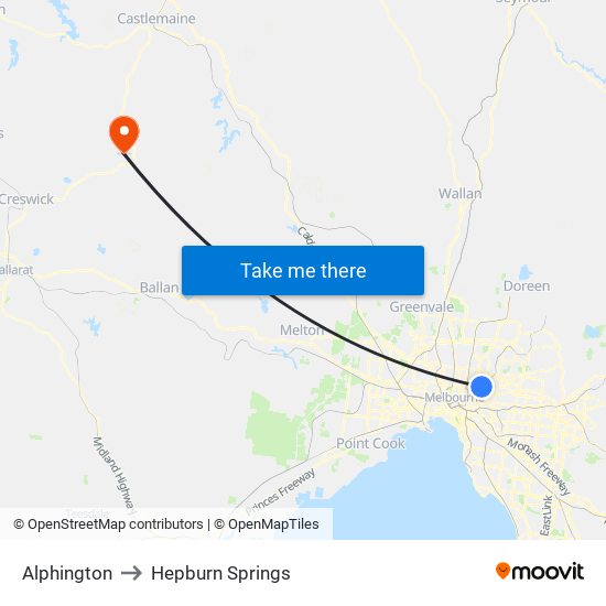 Alphington to Hepburn Springs map