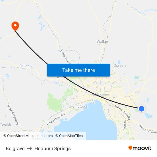 Belgrave to Hepburn Springs map