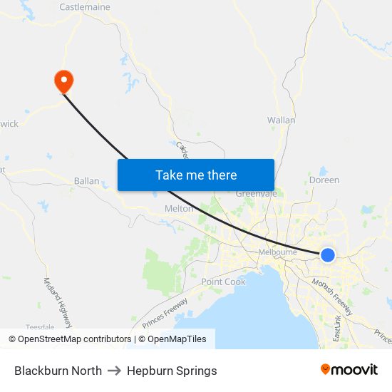 Blackburn North to Hepburn Springs map