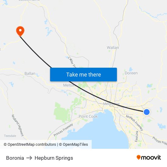 Boronia to Hepburn Springs map