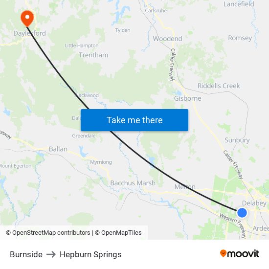 Burnside to Hepburn Springs map