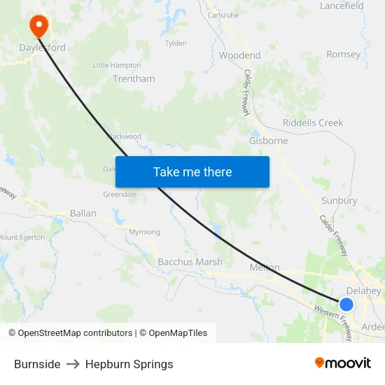 Burnside to Hepburn Springs map