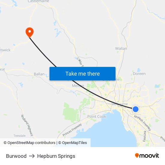 Burwood to Hepburn Springs map