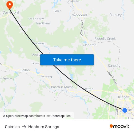 Cairnlea to Hepburn Springs map