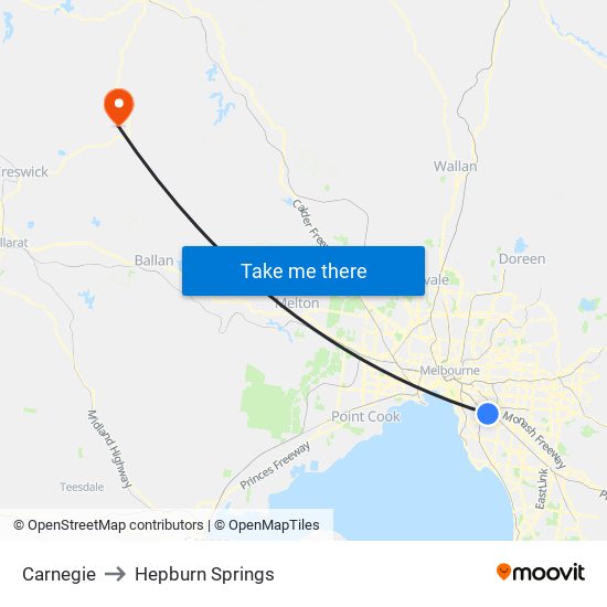 Carnegie to Hepburn Springs map