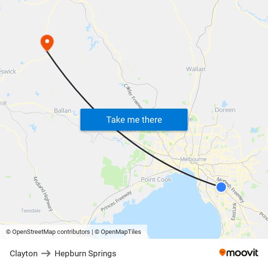 Clayton to Hepburn Springs map