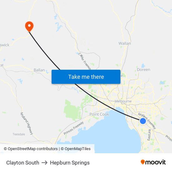 Clayton South to Hepburn Springs map