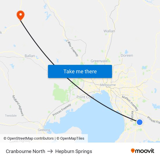 Cranbourne North to Hepburn Springs map