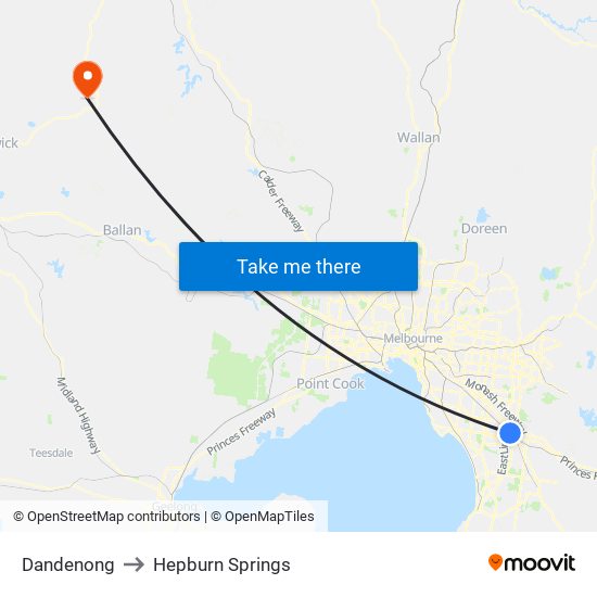Dandenong to Hepburn Springs map