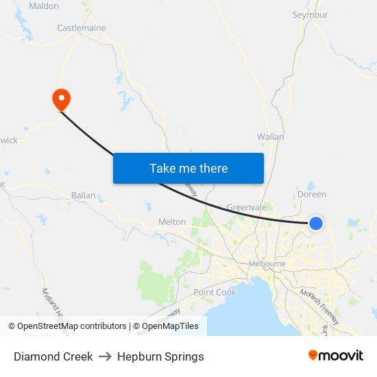 Diamond Creek to Hepburn Springs map