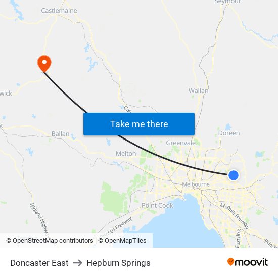 Doncaster East to Hepburn Springs map