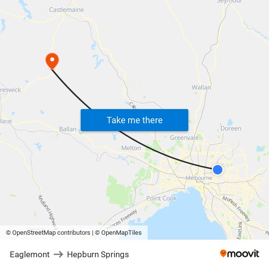 Eaglemont to Hepburn Springs map