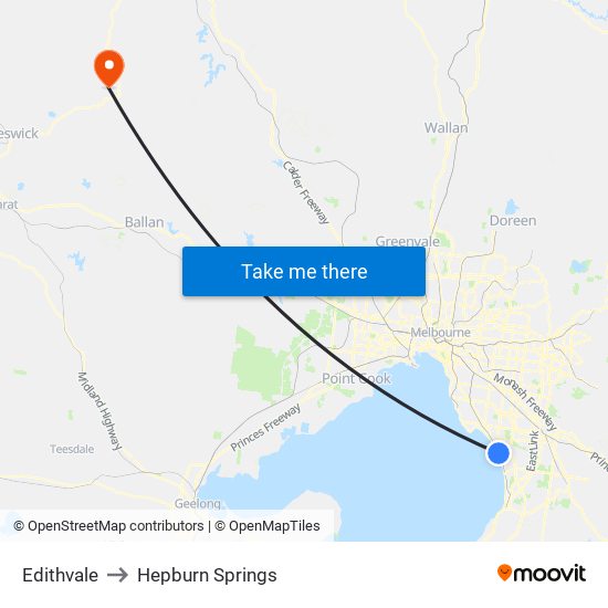 Edithvale to Hepburn Springs map