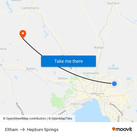 Eltham to Hepburn Springs map