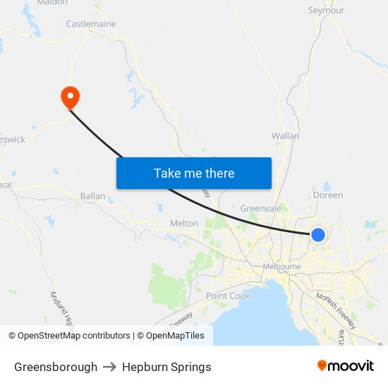 Greensborough to Hepburn Springs map