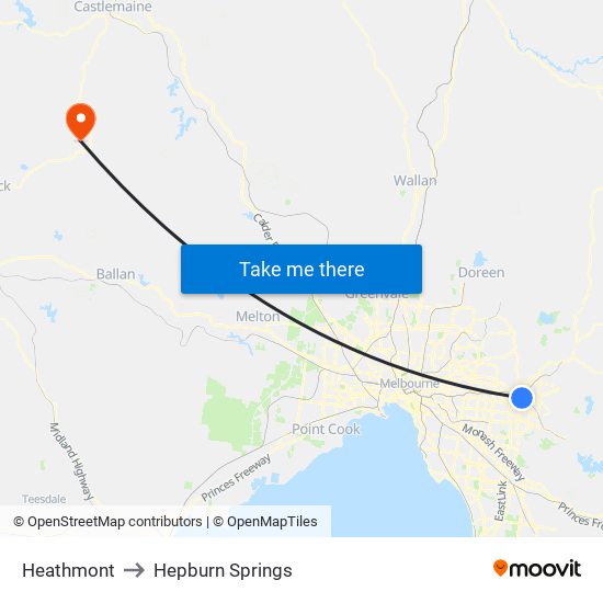 Heathmont to Hepburn Springs map