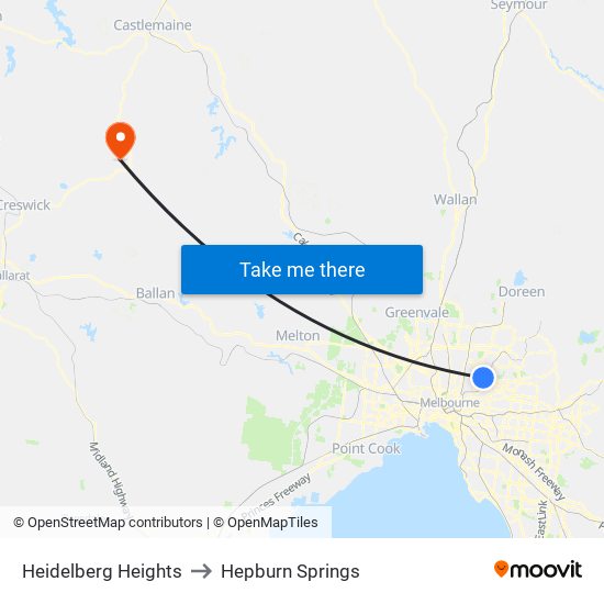 Heidelberg Heights to Hepburn Springs map