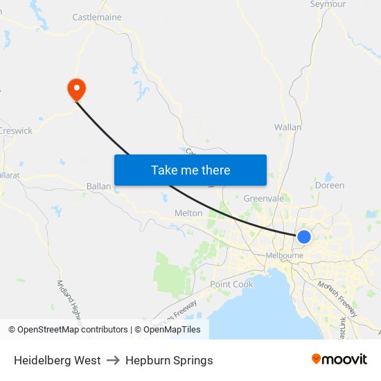 Heidelberg West to Hepburn Springs map