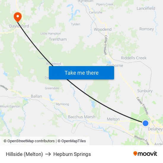 Hillside (Melton) to Hepburn Springs map