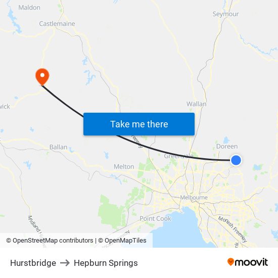 Hurstbridge to Hepburn Springs map