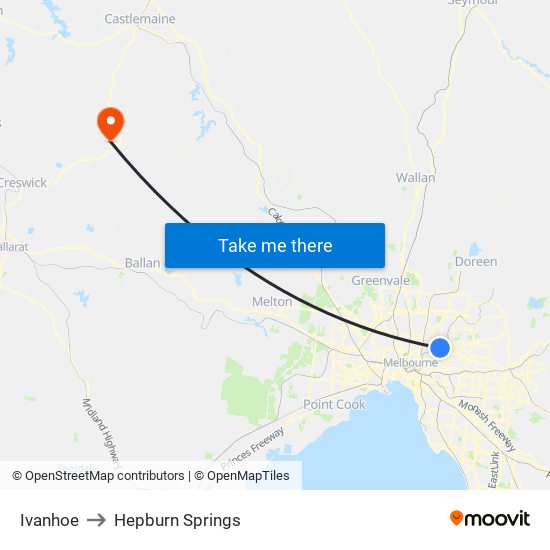 Ivanhoe to Hepburn Springs map