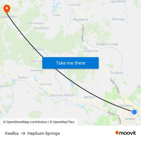 Kealba to Hepburn Springs map