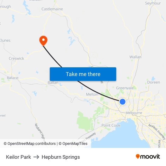 Keilor Park to Hepburn Springs map