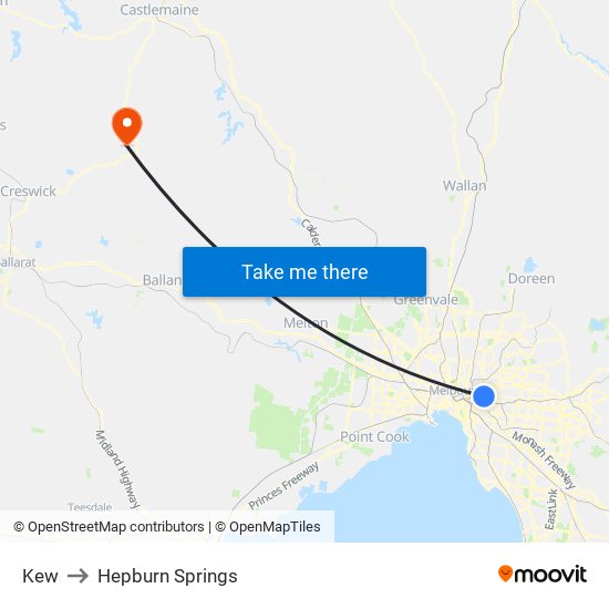 Kew to Hepburn Springs map