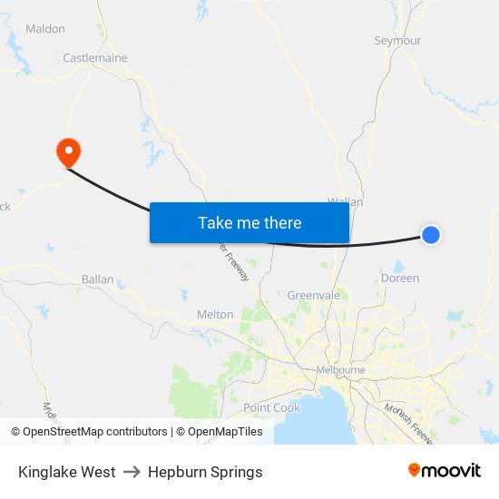 Kinglake West to Hepburn Springs map