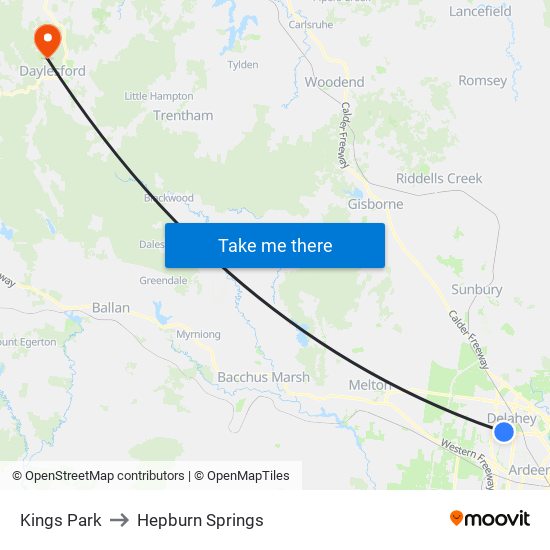 Kings Park to Hepburn Springs map