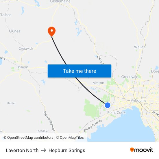 Laverton North to Hepburn Springs map