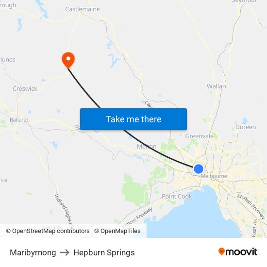 Maribyrnong to Hepburn Springs map