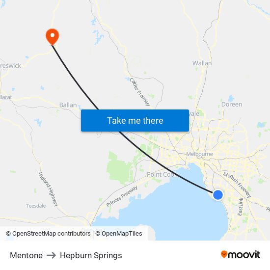 Mentone to Hepburn Springs map