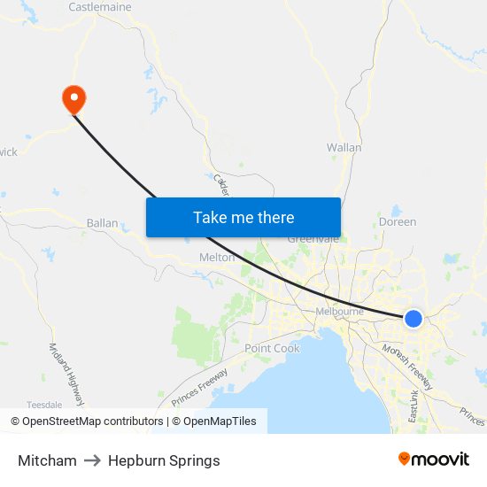 Mitcham to Hepburn Springs map