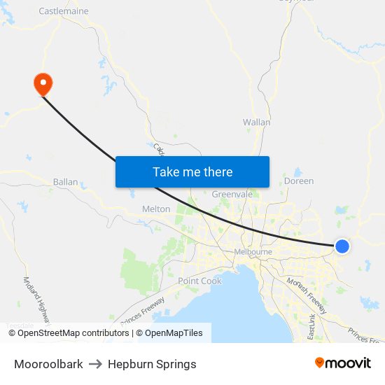 Mooroolbark to Hepburn Springs map