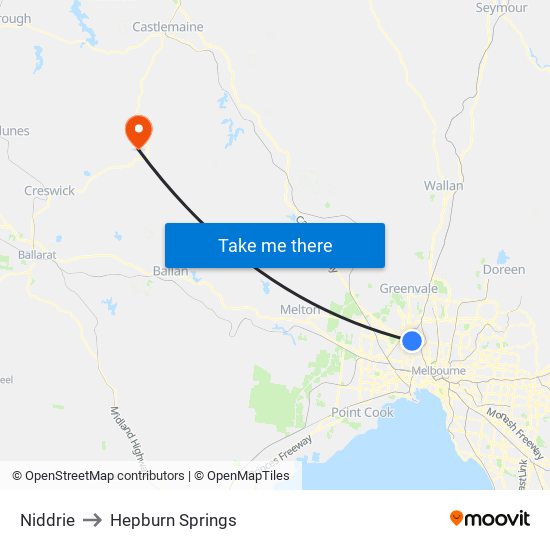 Niddrie to Hepburn Springs map