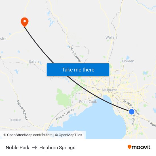 Noble Park to Hepburn Springs map