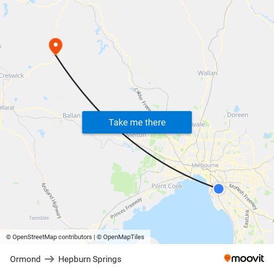 Ormond to Hepburn Springs map