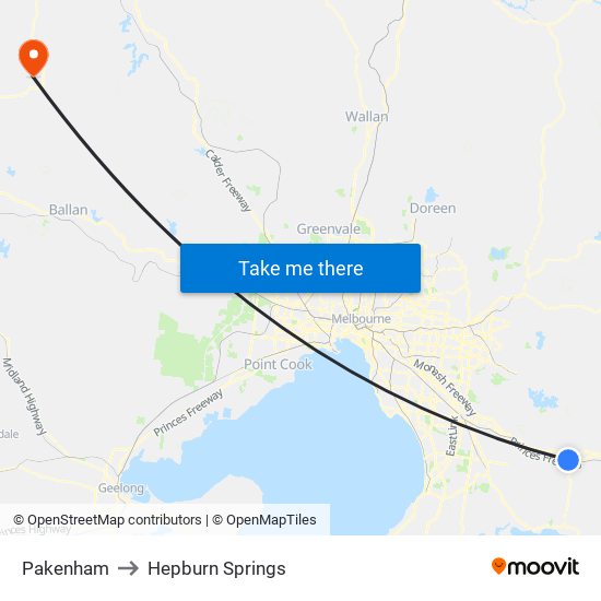 Pakenham to Hepburn Springs map