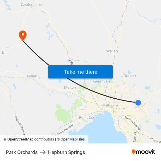 Park Orchards to Hepburn Springs map