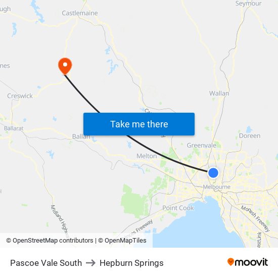 Pascoe Vale South to Hepburn Springs map