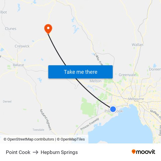 Point Cook to Hepburn Springs map