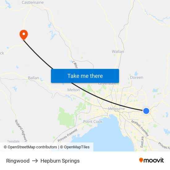 Ringwood to Hepburn Springs map