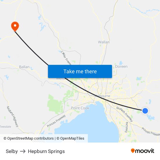 Selby to Hepburn Springs map