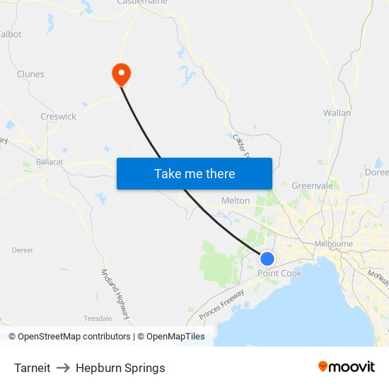 Tarneit to Hepburn Springs map